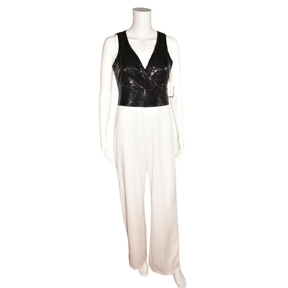 ALEXIA ADMORE NEW $265 Molly Sequin Crepe Jumpsuit Black White Size 2 - Picture 1 of 4